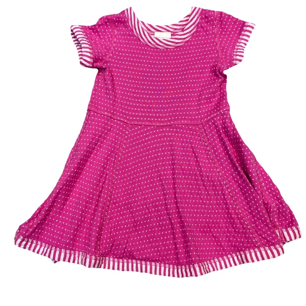 Hanna Andersson Dress 18-24 m Pink Knit  Reversible Cotton Dotted Short Sleeve